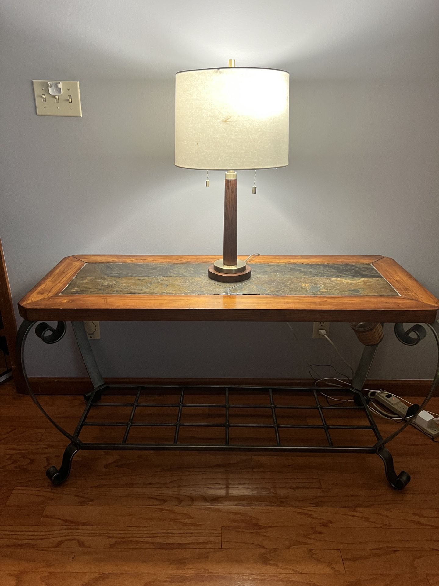 Wood/Slate Rope Coffee, Sofa, And End Table
