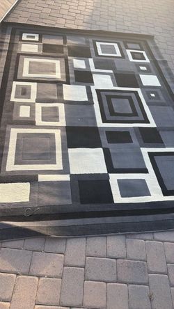 2 Large Area Rug Black Gray White Geometric