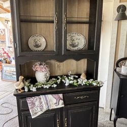 Black Farmhouse hutch ready to decorate
