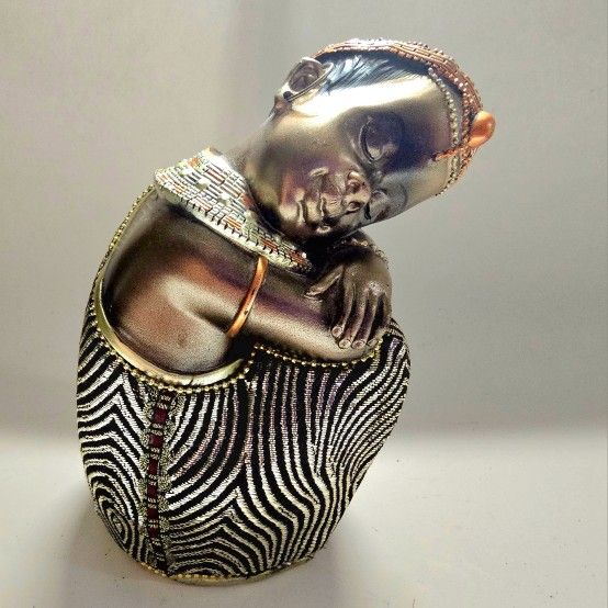 African Girl Figurine Sleeping Tribal Art Resin Sculpture Centerpiece