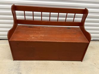 Vintage Primitive Wood Storage Bench Hinged Seat Farmhouse Entryway 44” - READ