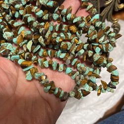 Multi strand (5) polished tiger eye turquoise chip necklace