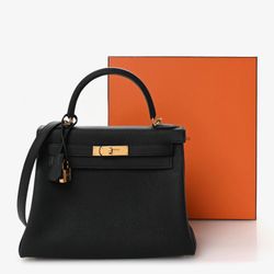 HERMES Togo Kelly Retourne 28 in Black