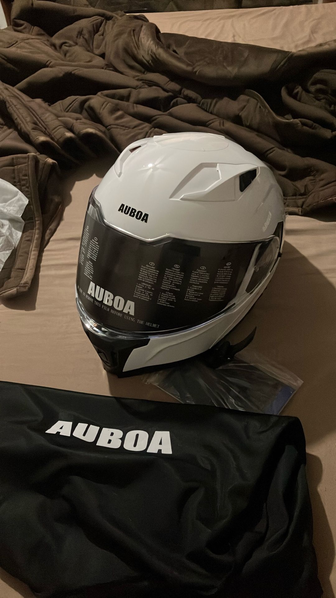 Auboa Motorcycle Helmet,white, Size Large