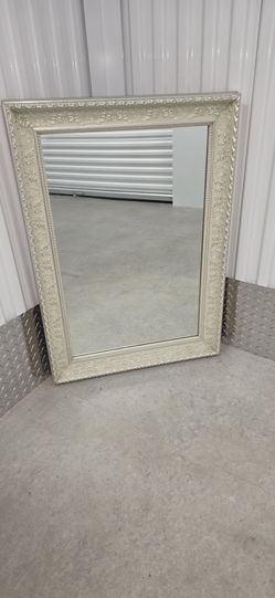 Vintage Ornate Wall Mirror – Distressed Cream Frame – 38” x 26”