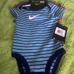 NEW NIKE 3pcs Striped Bodysuits Red , Blue and Green 6 Months 