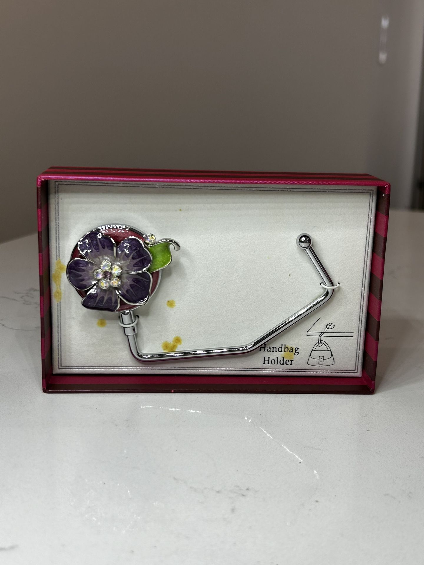 Elegant Purple Flower Purse Handbag Holder with Rhinestone Accents Jewelry Spring Vintage Wine 