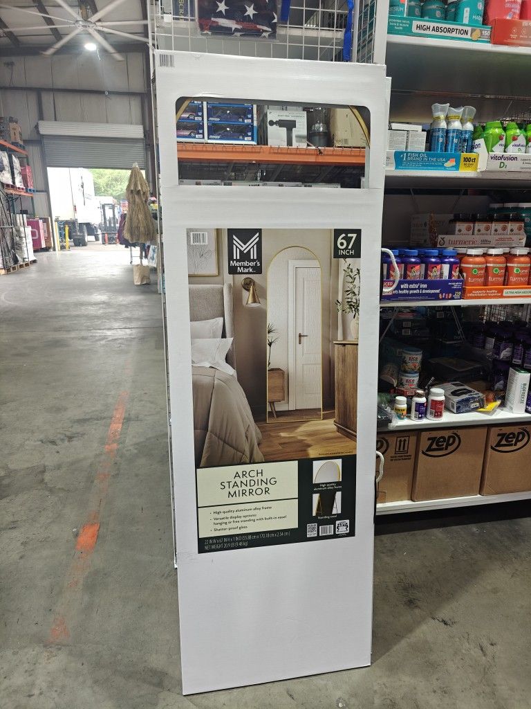 Metal Arch Floor Easel Mirror Brass