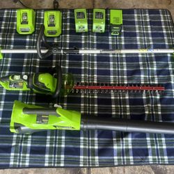 Green works 40V Yard Tools  W/Chargers And Batteries