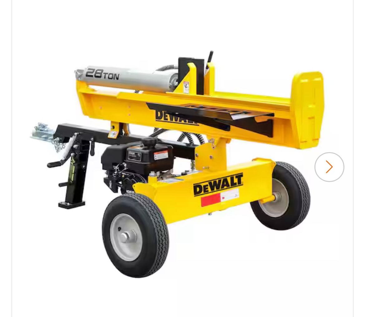 DEWALT 28 Ton 196cc 6.5HP Kohler Engine Horizontal/Vertical Full Beam Hydraulic Log Splitter, Auto Return/Integrated Log Cradle