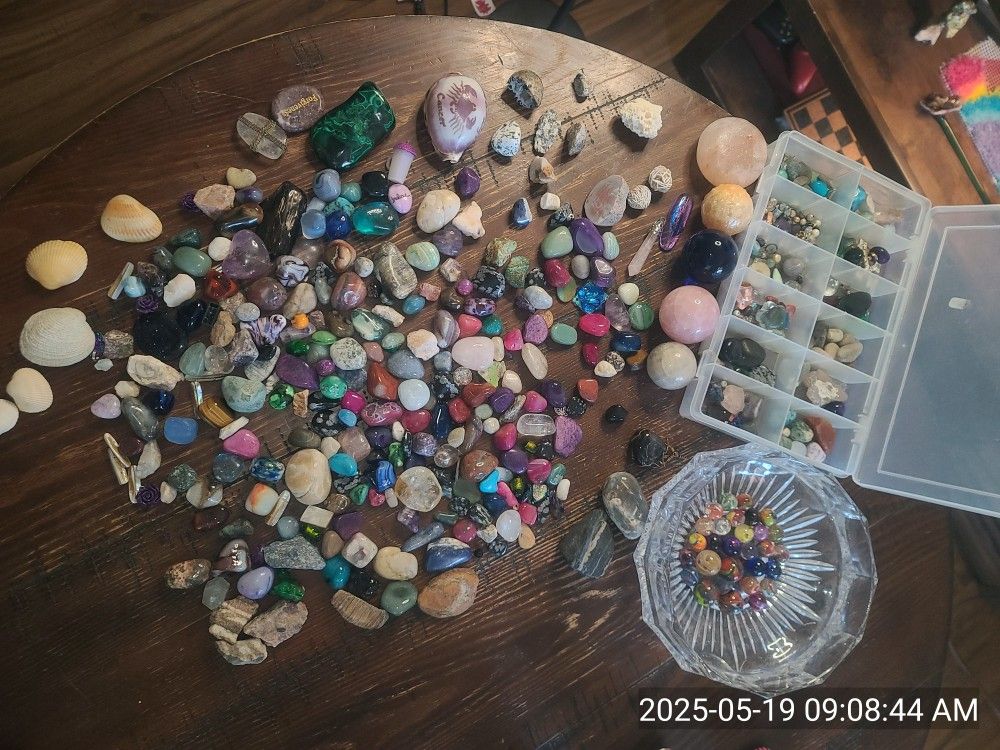 Huge Mixed Crystal Gemstone Lot – 200+ Pcs Tumbled, Raw, Spheres, Fossils, Jewelry Beads, Healing Stones