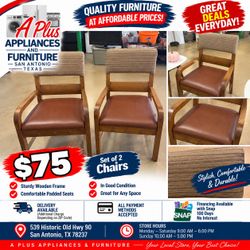 Wooden Armchairs with Leather Seats β Set of 2