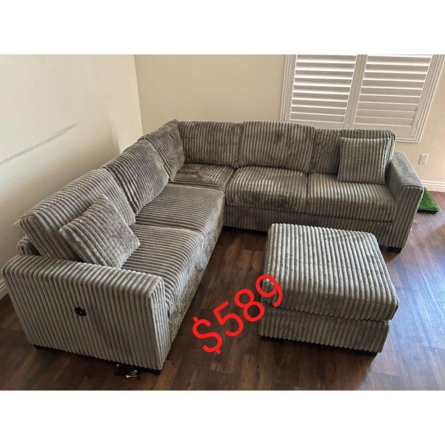 Corduroy Sectional Sofa With Ottoman And USB // Limited Time Offer
