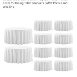 White Round Linen Tablecoths 