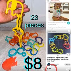 $8 lot of 23 Infatino Animals linked ring baby Toys develop motor skills can use in stroller etc