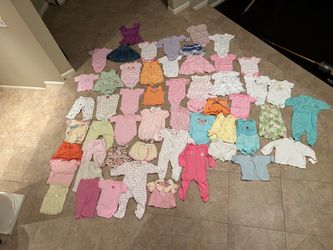 Clothes 6 - 9 months 56 items girls baby onesies dresses shirts shorts pants kids