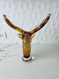 Moose Handcrafted Art Glass Figurine, Amber