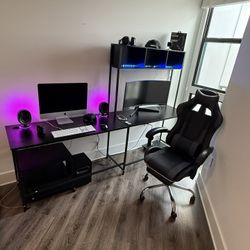 L Shaped Computer Desk with Power Outlet and LED Strip, Reversible Corner Gaming Desk with 2 Drawer and Keyboard Tray, Black Free 30-day returns