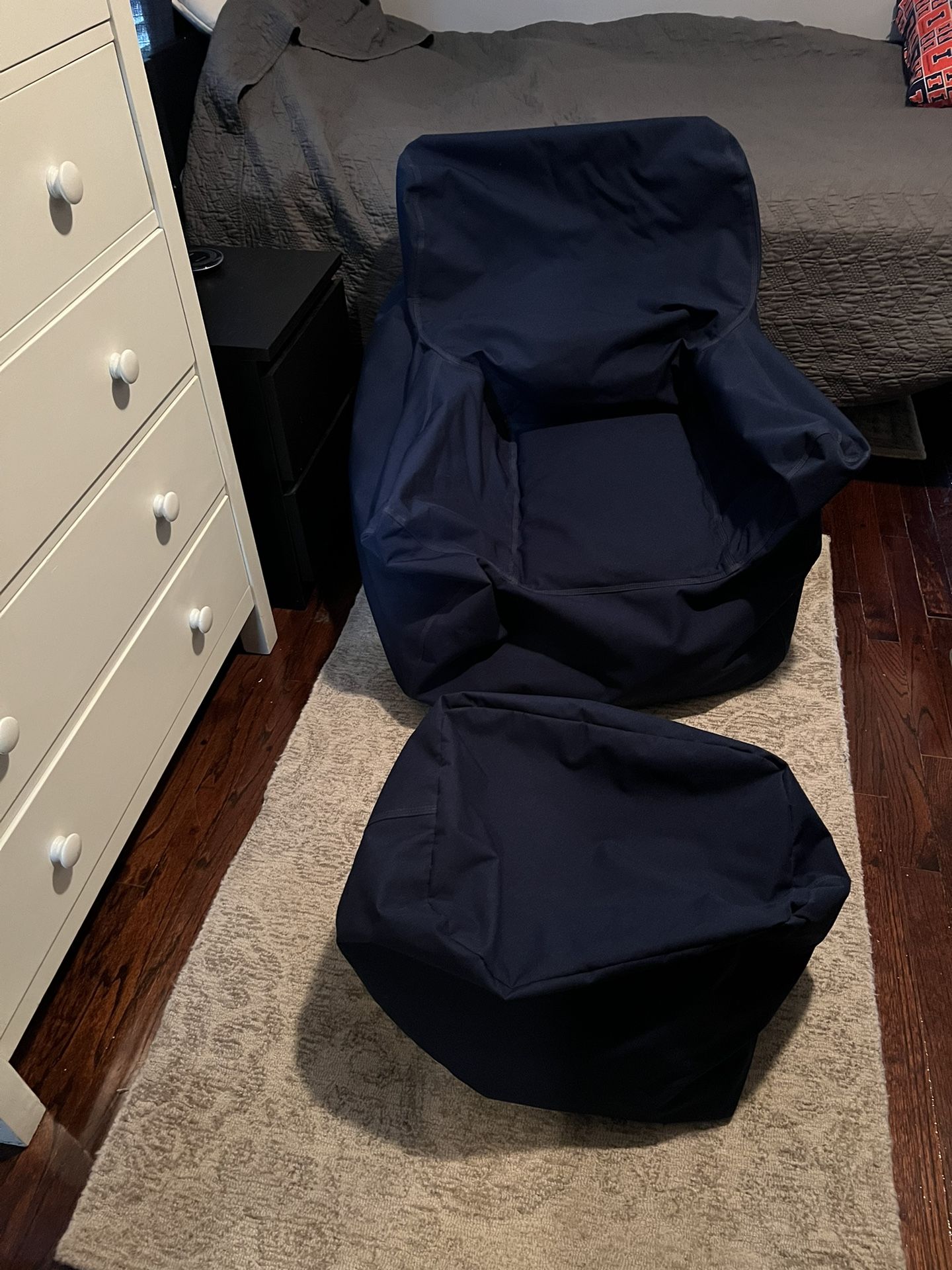 Bean bag chair and ottoman Blue 27 W x 27 D x 26H Ottoman: 20x14x8