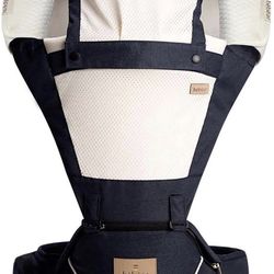 Mesh Baby Carrier Front and Back Carry Baby Newborns to Toddler Baby Hip Carrier with 2 Pieces Teething Pads,Denim Blue