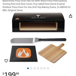 BakerStone Pizza Oven Box Kit With Wood Pizza Peel/Spatula, Turning Peel And Dust Cover, Five-sided Pizza Stone Enamel Outdoor Pizza Oven For Gas Gril