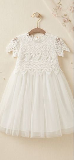 White Lace and Tulle Baptism / Special Occasion Dress, Size 2T