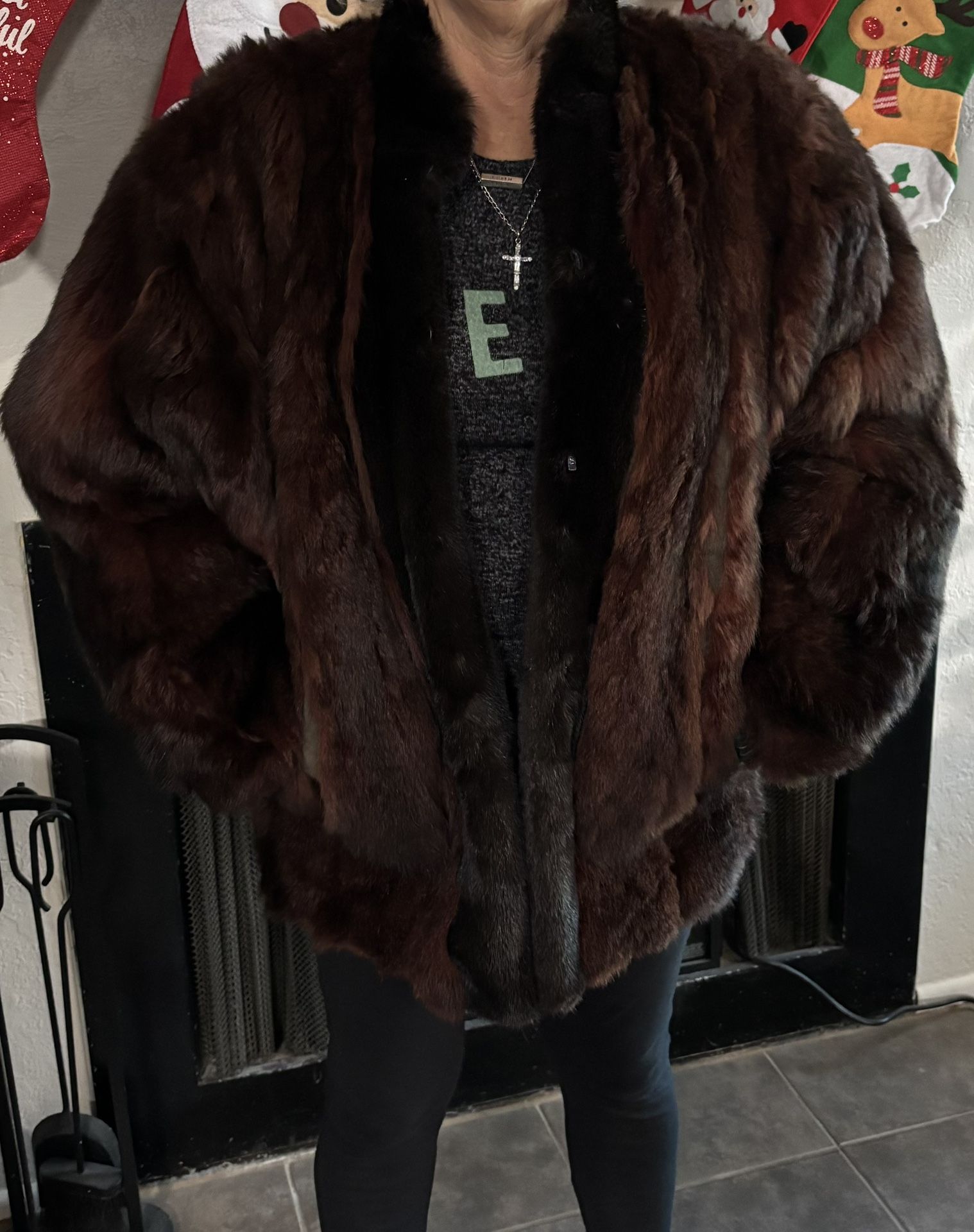 O-Possum Bomber Jacket Black Mink Tuxedo, Reverse To Black Leather 