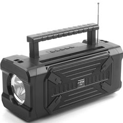Portable Solar Bluetooth Speaker with Outdoor Emergency Flashlight, FM Radio Function, High Audio So