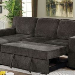 Brand New Dark Grey Chenille Sectional Sofa Storage Sleeper 