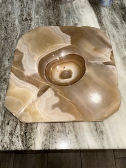 Mid Century Modern 1950’S  Hand Carved Large Onyx Stone Ashtray