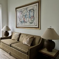 81”W Custom Mid Century Modern Frazier’s Striped Fabric Sofa