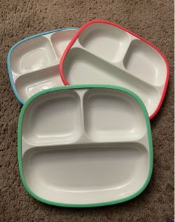3 Set Kids Porcelain Plates with Silicone Suction 8.2 Inch Divided Toddler