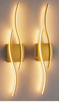 Modern Gold LED Wave Wall Sconces – Set of 2