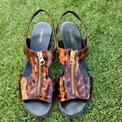 Jasmin Tortoiseshell Patent Wedge Sandals