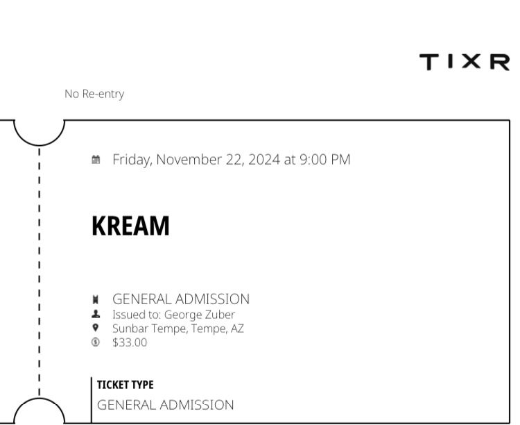 Kream - Sunbar - Ticket