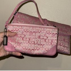 coach optic lurex pink small wristlet