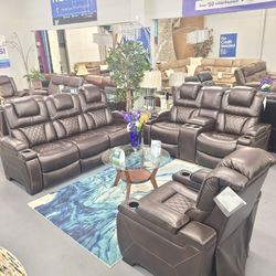 ASHLEY BROWN SOFA SET USB PORT HEADREST ONLY $32 DOWN SAME DAY DELIVERY ONLY 90 DAYS PAYMENTS