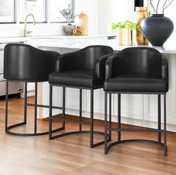 (3pcs) Black 27” faux leather barstools