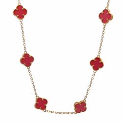 Woman’s Ladies 10k Yellow Gold 17” Inch Pink Clover Necklace GP3132586