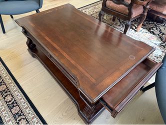 Coffee table walnut color solid wood, sturdy with storage