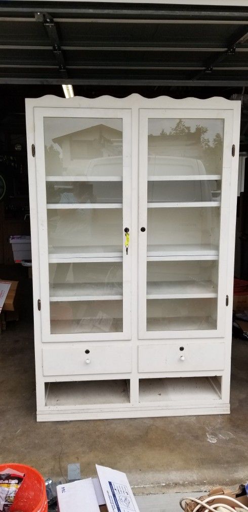 Glass Door Cabinet With Lock Doors And Drawers RUSTIC