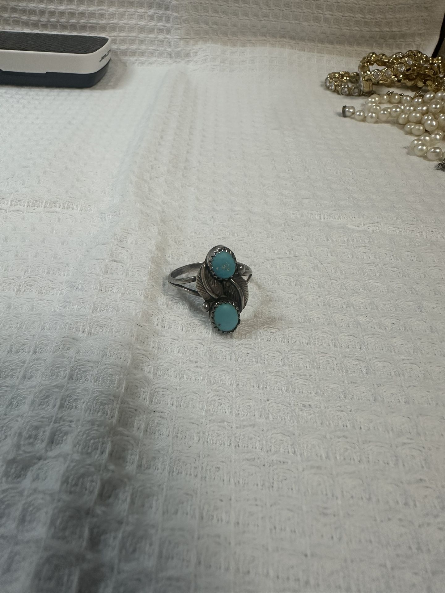 Navajo Ring 925 Silver Natural Turquoise Artist Signed MC C.80's Size 8.0