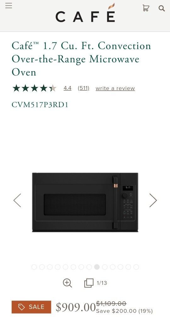Café 1.7 Cu. Ft. Air Fryer Convection Over-the-Range Microwave Oven
CVM517P3RD1 READ
