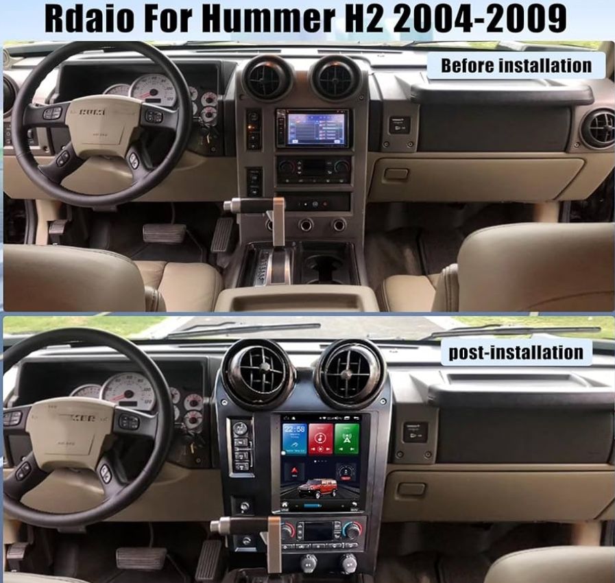 Android/Carplay Hummer H2 Tesla Style 04-09 Stereo W/ Back Up Camera GPS Navigation System