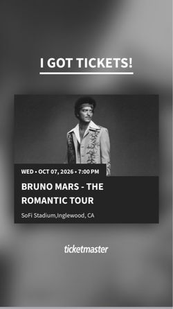 Bruno Mars tickets Wednesday, October 7, 2026 7 PM