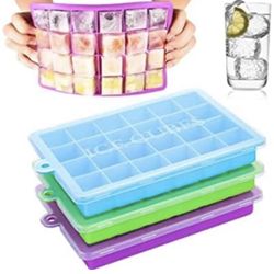 3 Pack Ice Cube Trays with Lids,Silica Gel Flexible Ice Cube Molds with Lid For Whiskey and Cocktails, Keep Drinks Chilled, Reusable