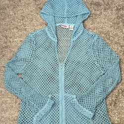 Onque Casuals Women’s Size XL Blue V-Neck Netted Long Sleeve Full Zip Jacket