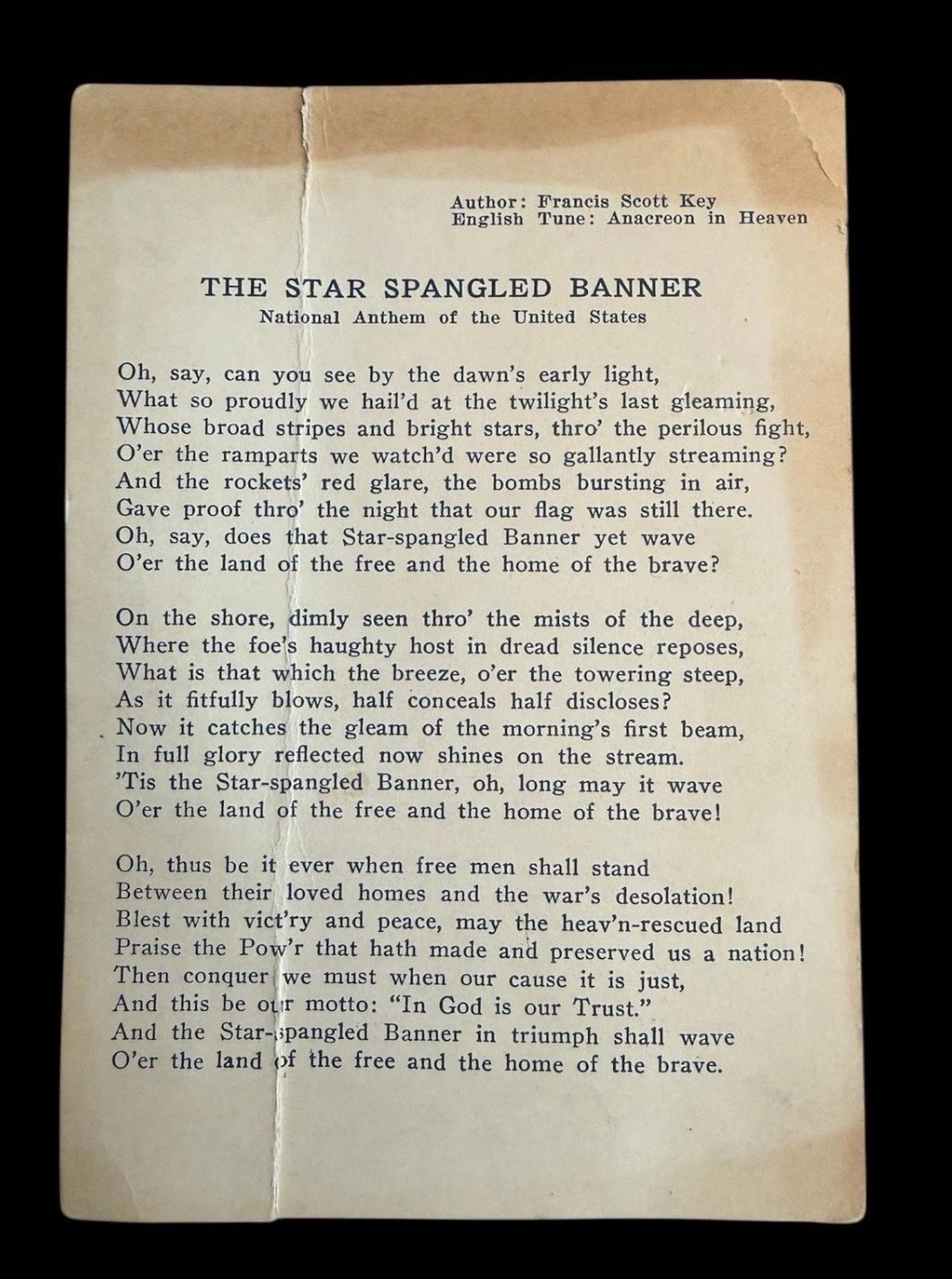 1930’s the star spangled banner national anthem of the United States