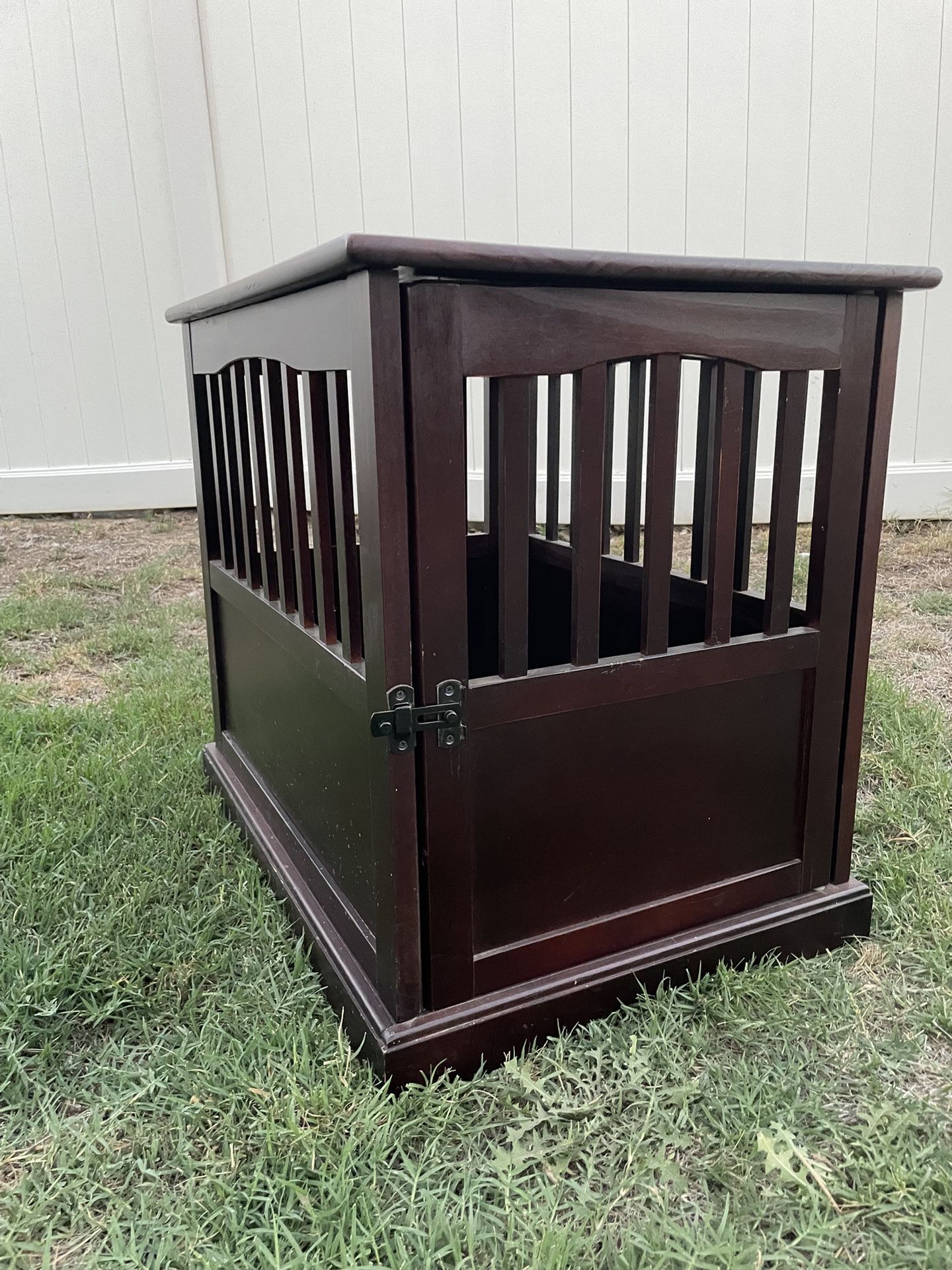 Large, wood dog crate side table