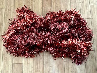 Vintage 41ft 4in Christmas Shiny Red Tinsel Metallic Fringe Garland